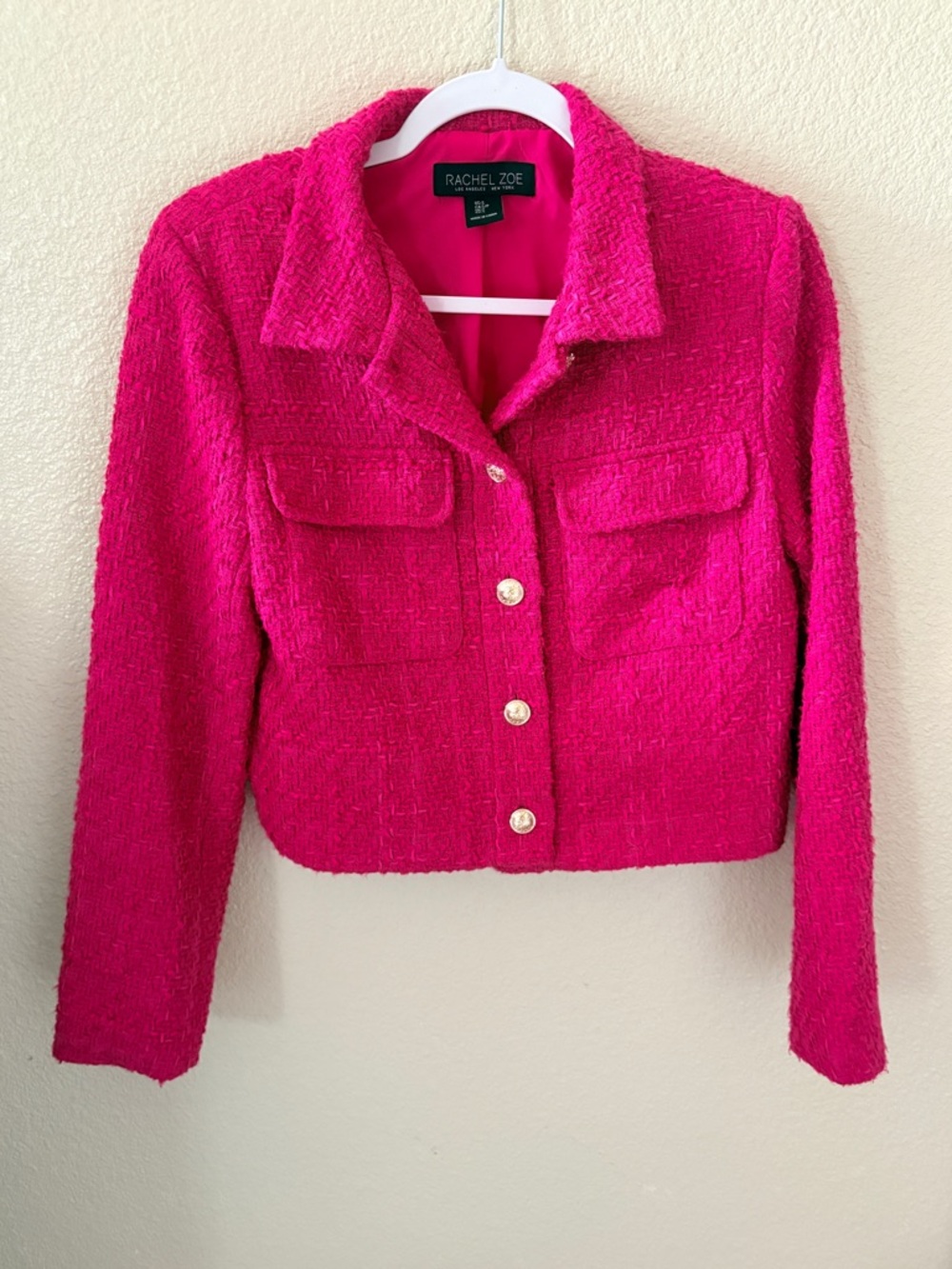Rachel Zoe Hot Pink Tweed Button-Front Jacket